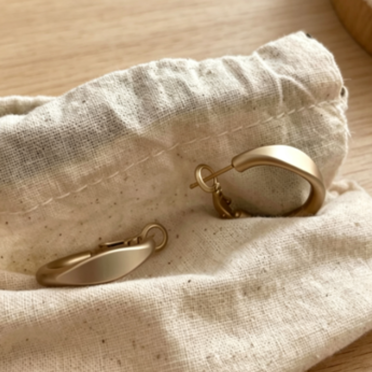 French Vintage Matte Gold Chunky Hoop Earrings