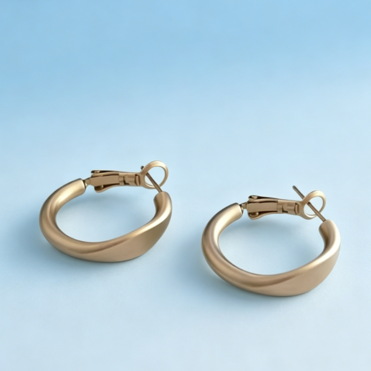 French Vintage Matte Gold Chunky Hoop Earrings
